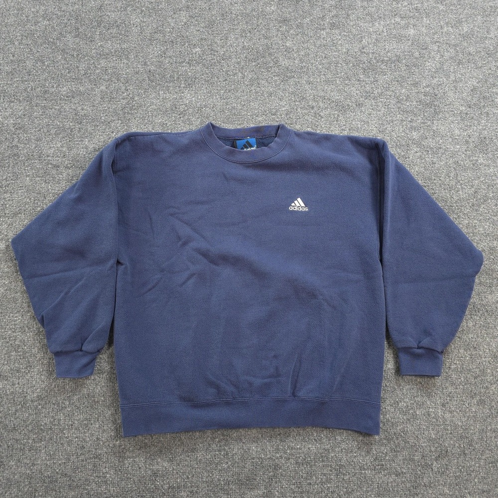 Vintage Adidas‎ Sweatshirt Mens M Blue Fleece Crewneck Made USA Team Logo 90s